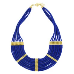 Collier Plastron Égypte - Perles Bleues