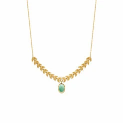 Collier Feuilles De Laurier, Plaqué Or Et Aventurine
