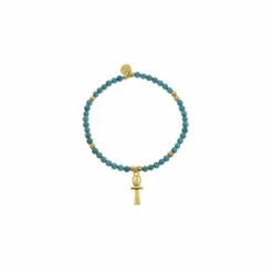 Bracelet Avec Charm Égyptien - Croix De Vie - Turquoise