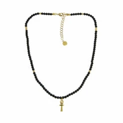Collier Croix De Vie - Perles D'onyx