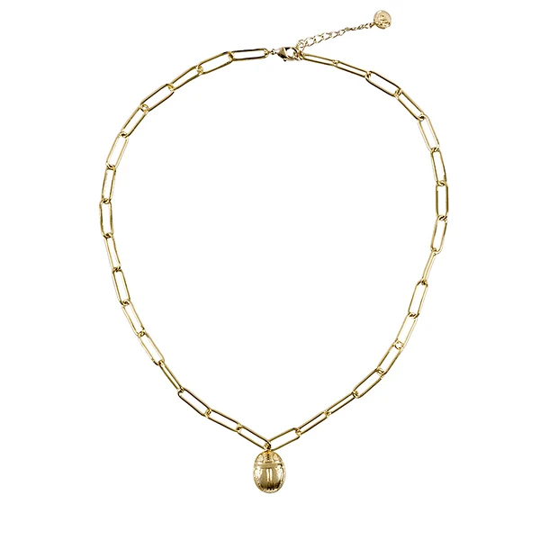 Collier Avec Chaîne Maille Trombone - Pendentif Scarabée 1 Collier Avec Chaîne Maille Trombone - Pendentif Scarabée