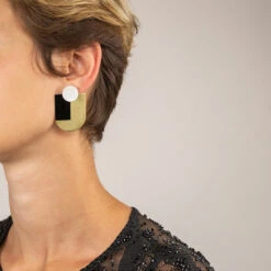 Boucles D'oreilles Art Déco En Pierre Et Laque Rotonde - L'Indochineur -Mode Accessoires Magasin 78915 xl