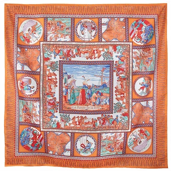 Carré En Twill De Soie Route De La Soie Orange - Malfroy 1 Carré En Twill De Soie Route De La Soie Orange - Malfroy